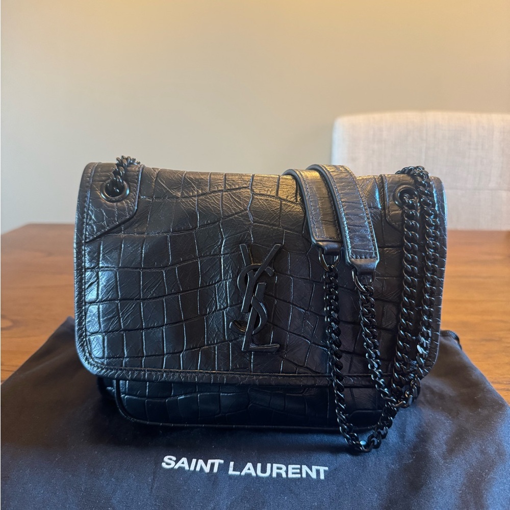 Saint Laurent Black Niki Baby in Crocodile Leather